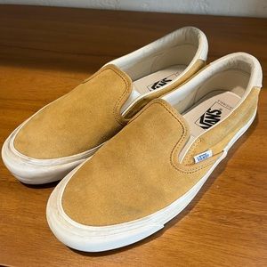 Yellow suede vans slip on